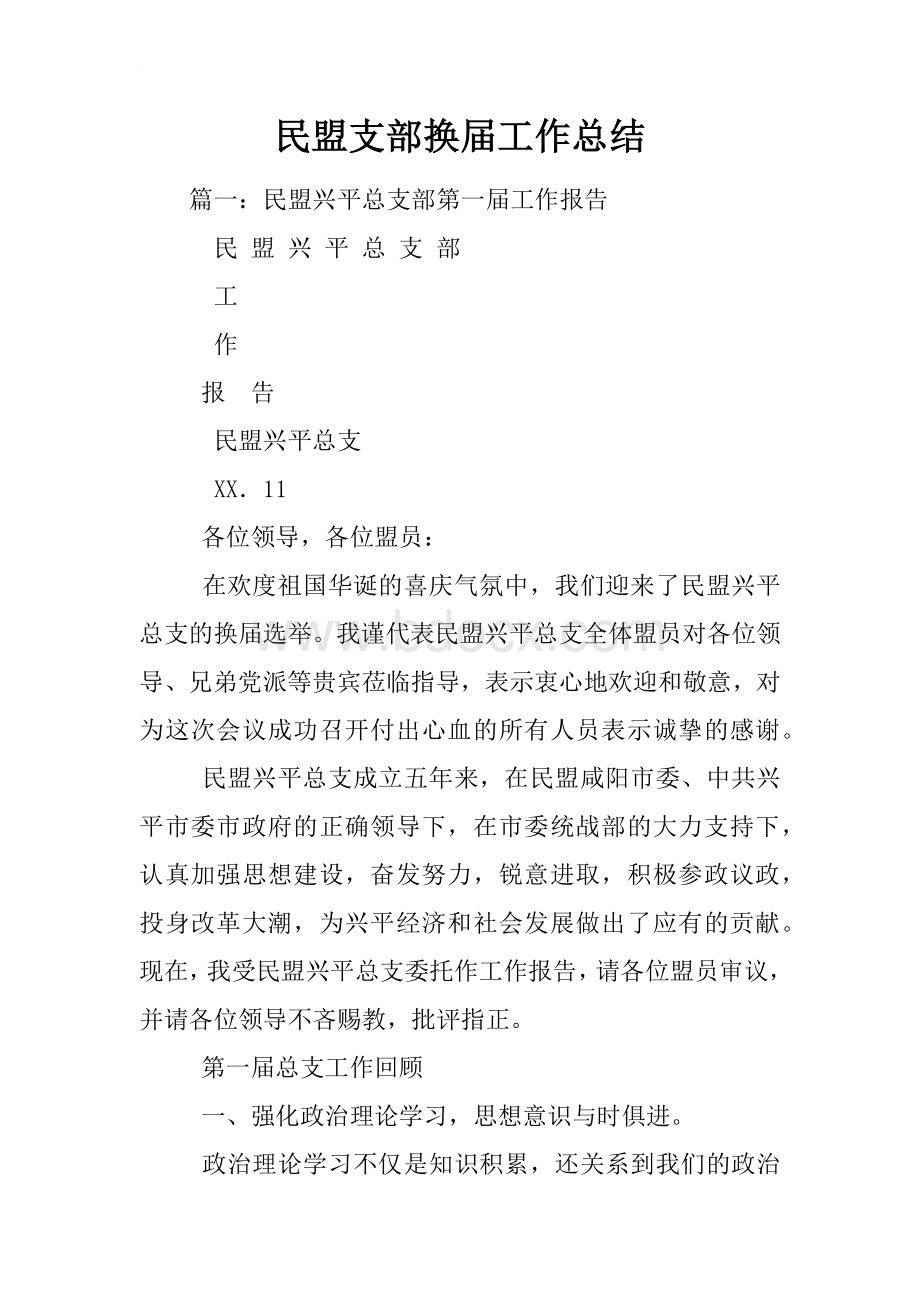 民盟支部换届工作总结.docx