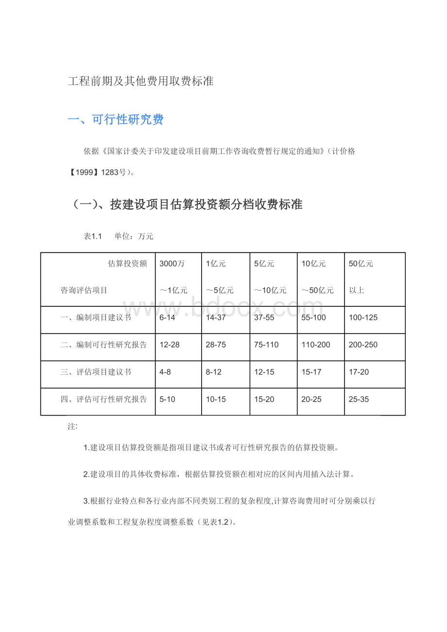 工程前期及其他费用取费标准Word格式文档下载.doc