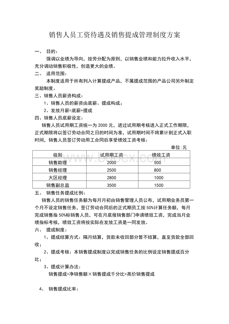 销售人员提成方案参考Word文档下载推荐.doc