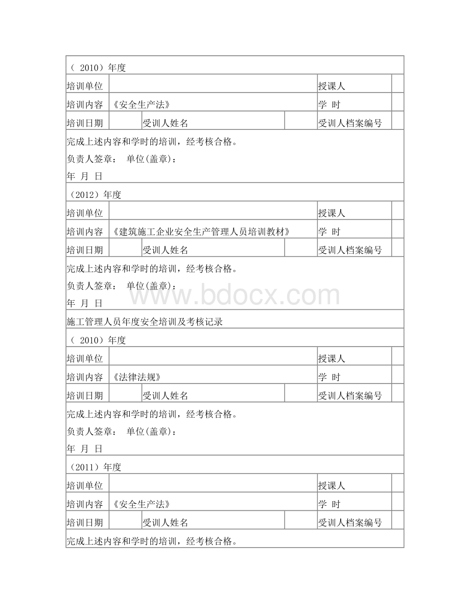 施工管理人员年度安全生产教育培训及考核记录(模板).doc_第3页