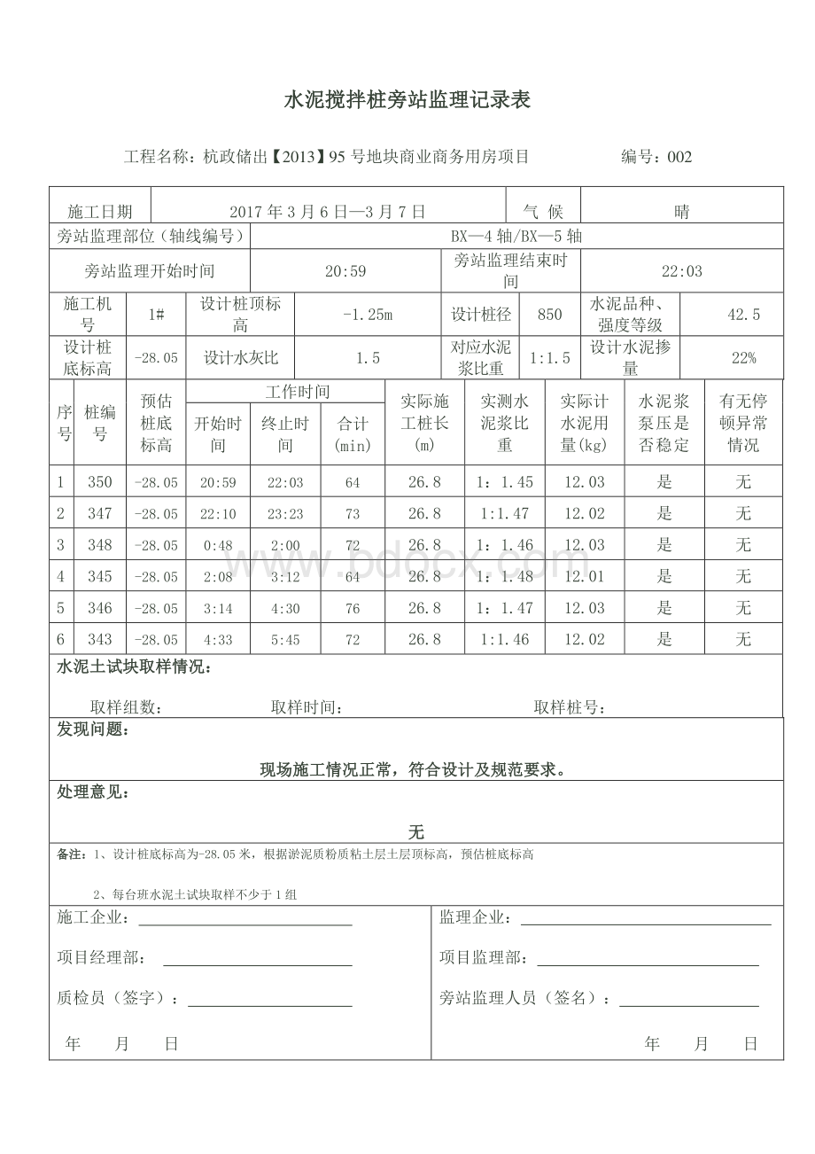 水泥搅拌桩旁站监理记录表.doc_第2页