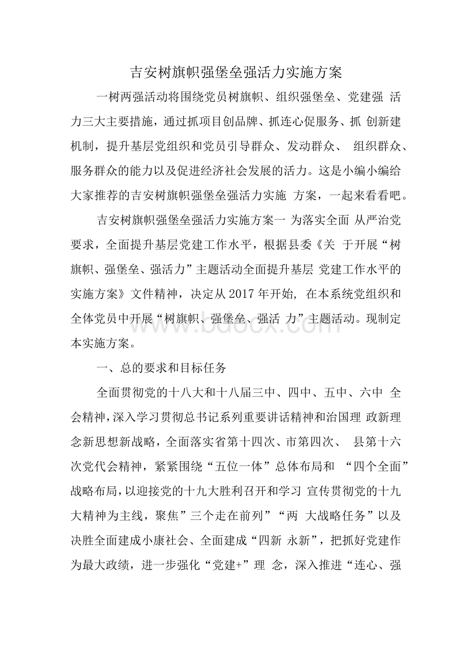 吉安树旗帜强堡垒强活力实施方案Word文件下载.docx