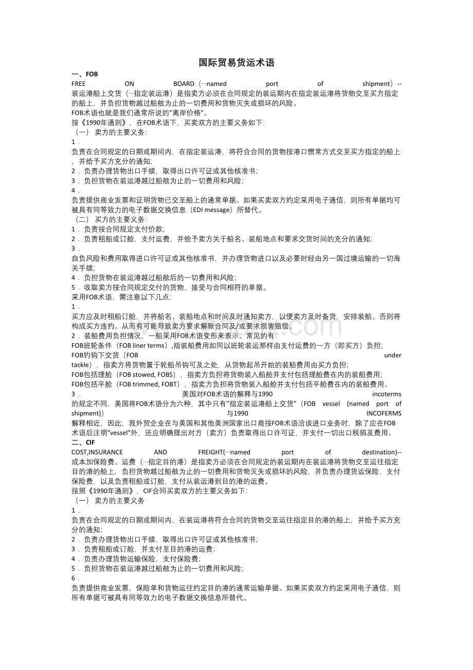 国际贸易货运术语Word格式.docx