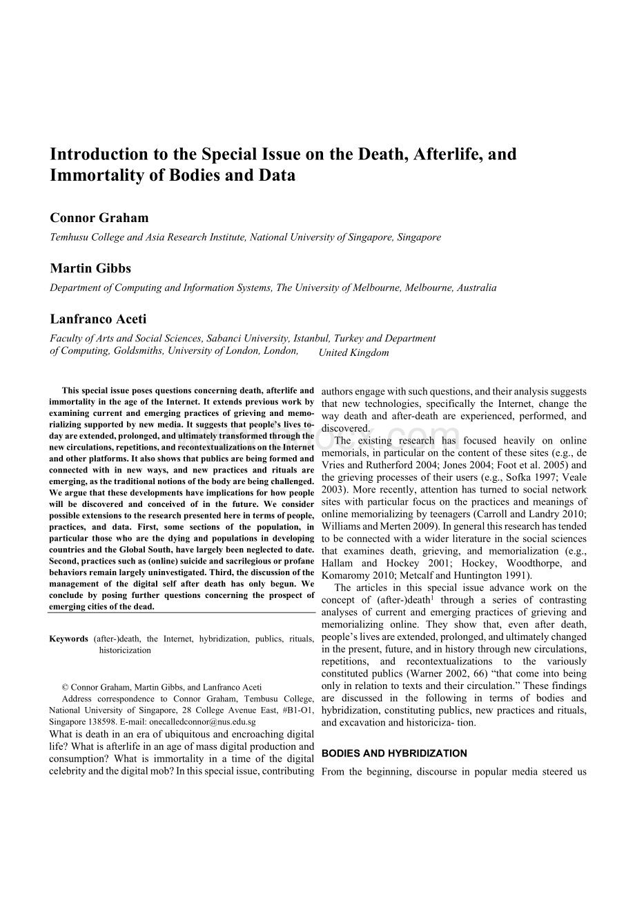 Introduction to the Special Issue on the Death, Afterlife, and….docx_第1页