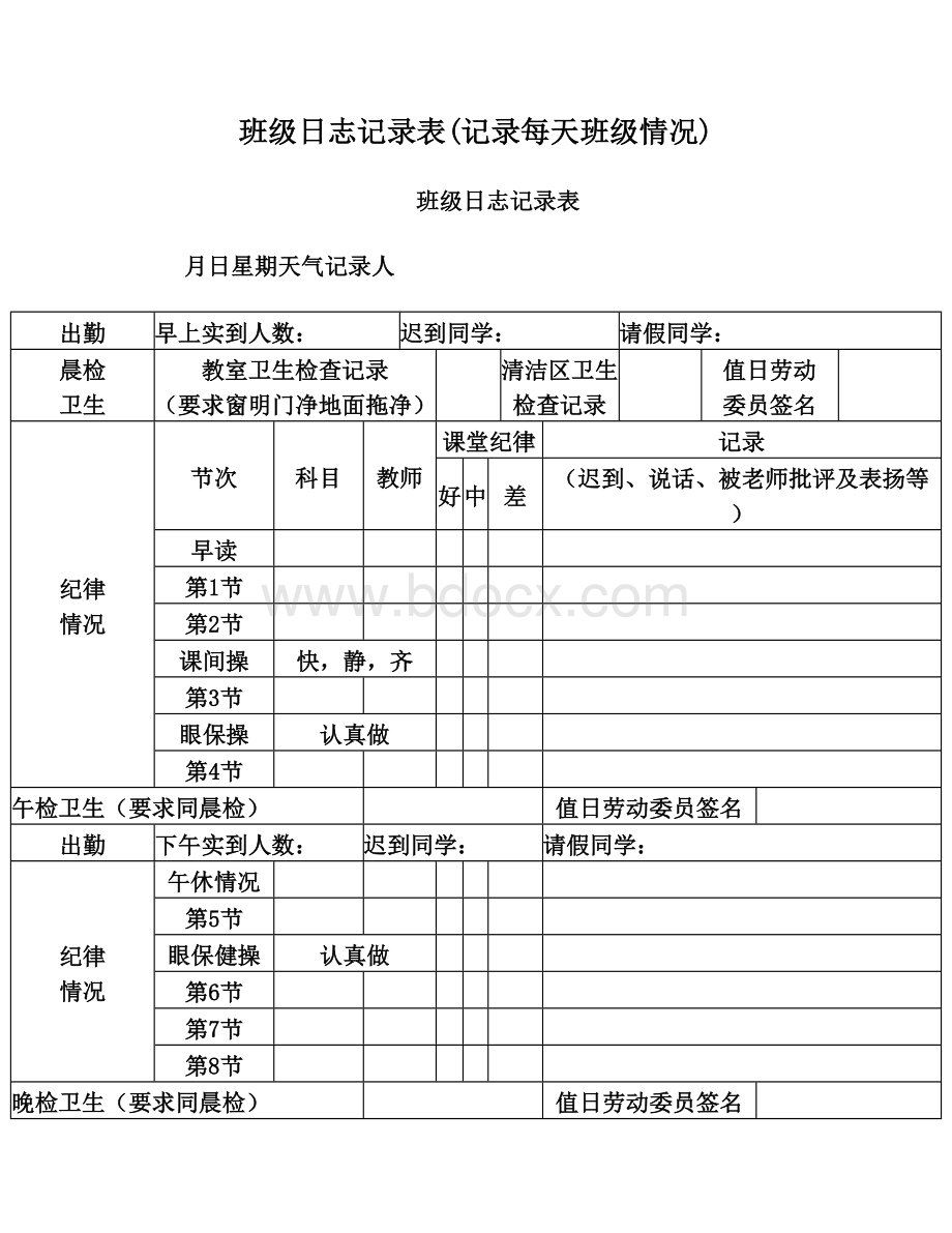 班级日志记录表(记录每天班级情况).doc_第1页