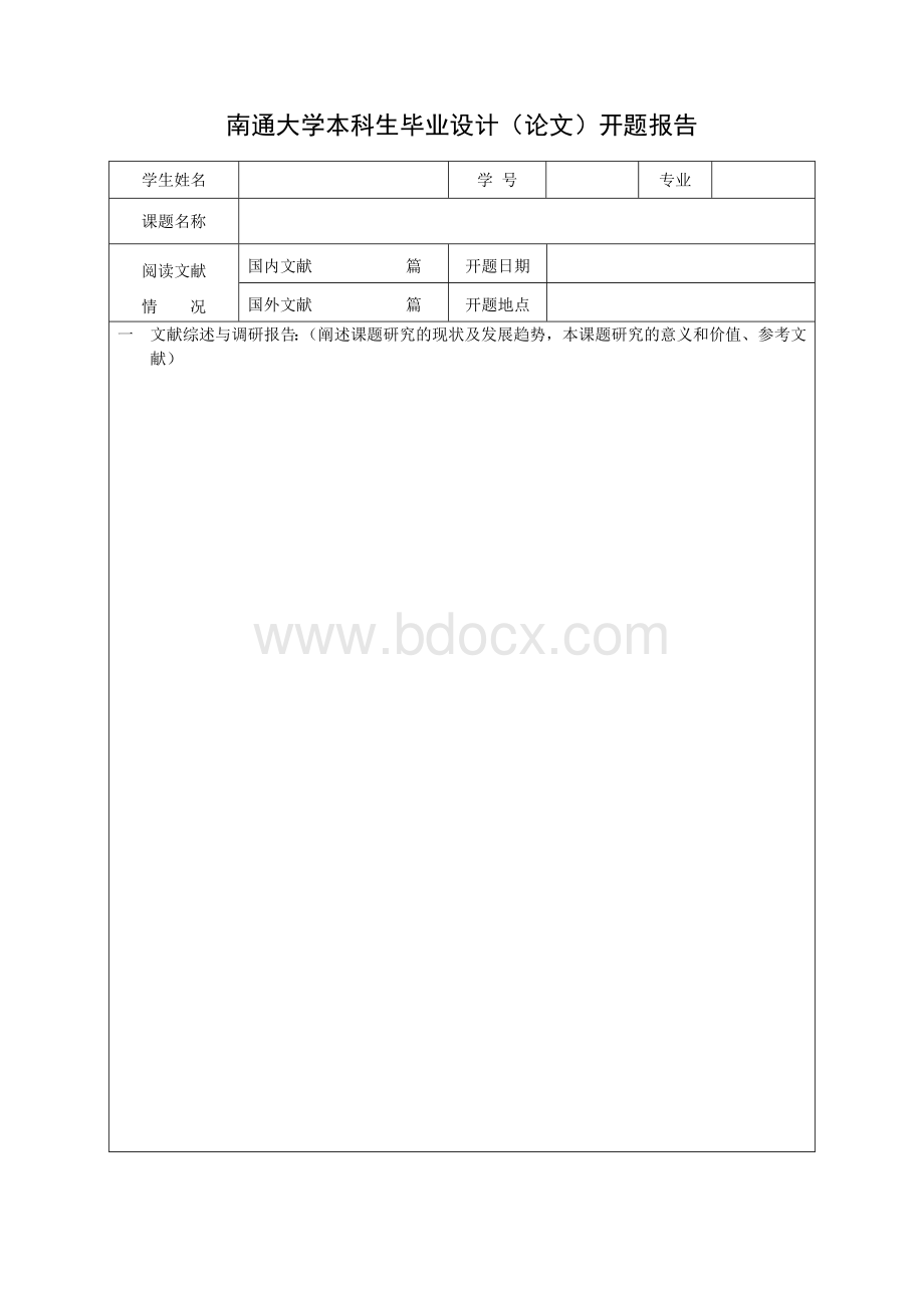 南通大学本科生毕业设计论文开题报告Word文档格式.doc_第1页