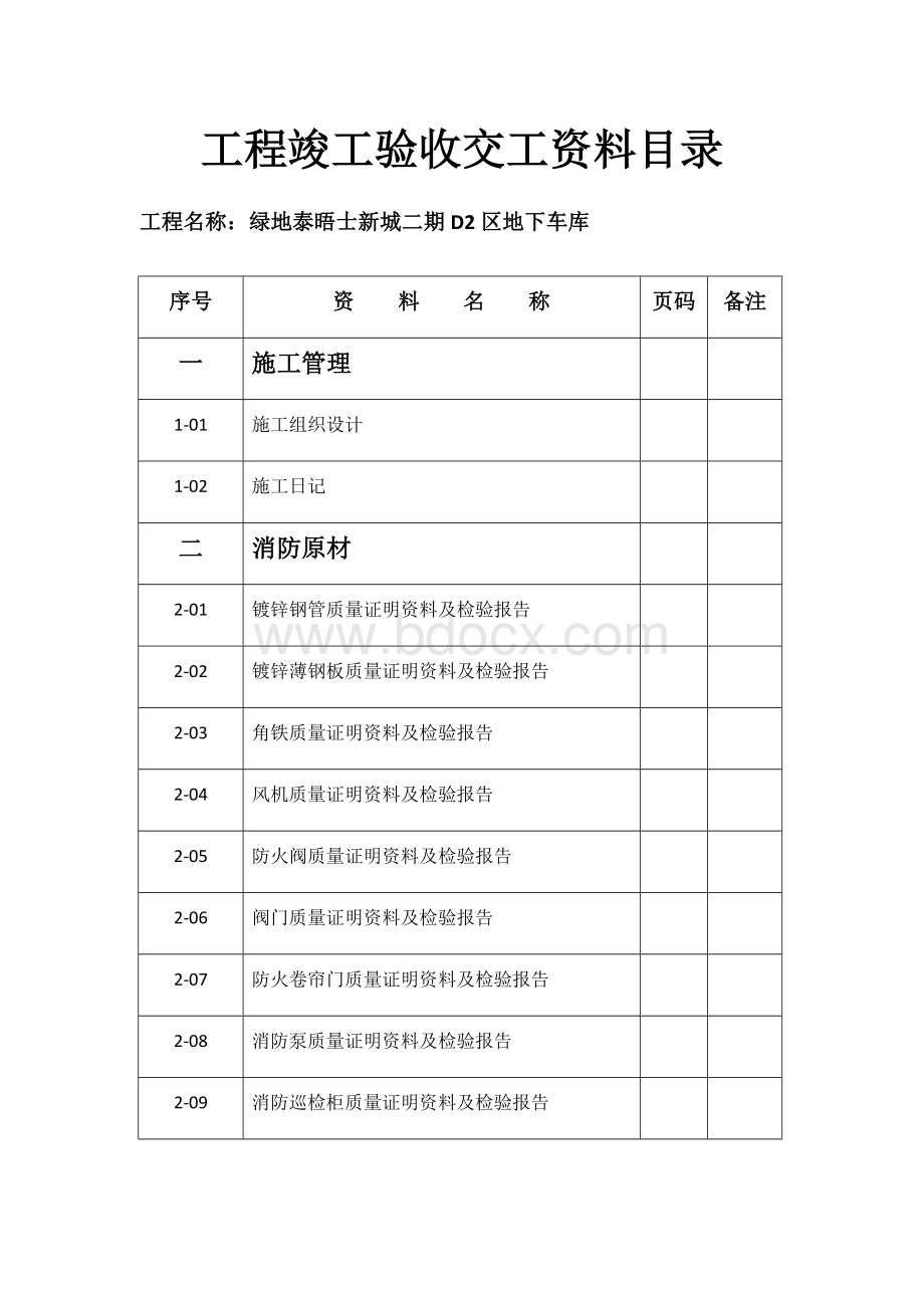 消防工程竣工验收交工资料目录(完整)文档格式.docx_第1页