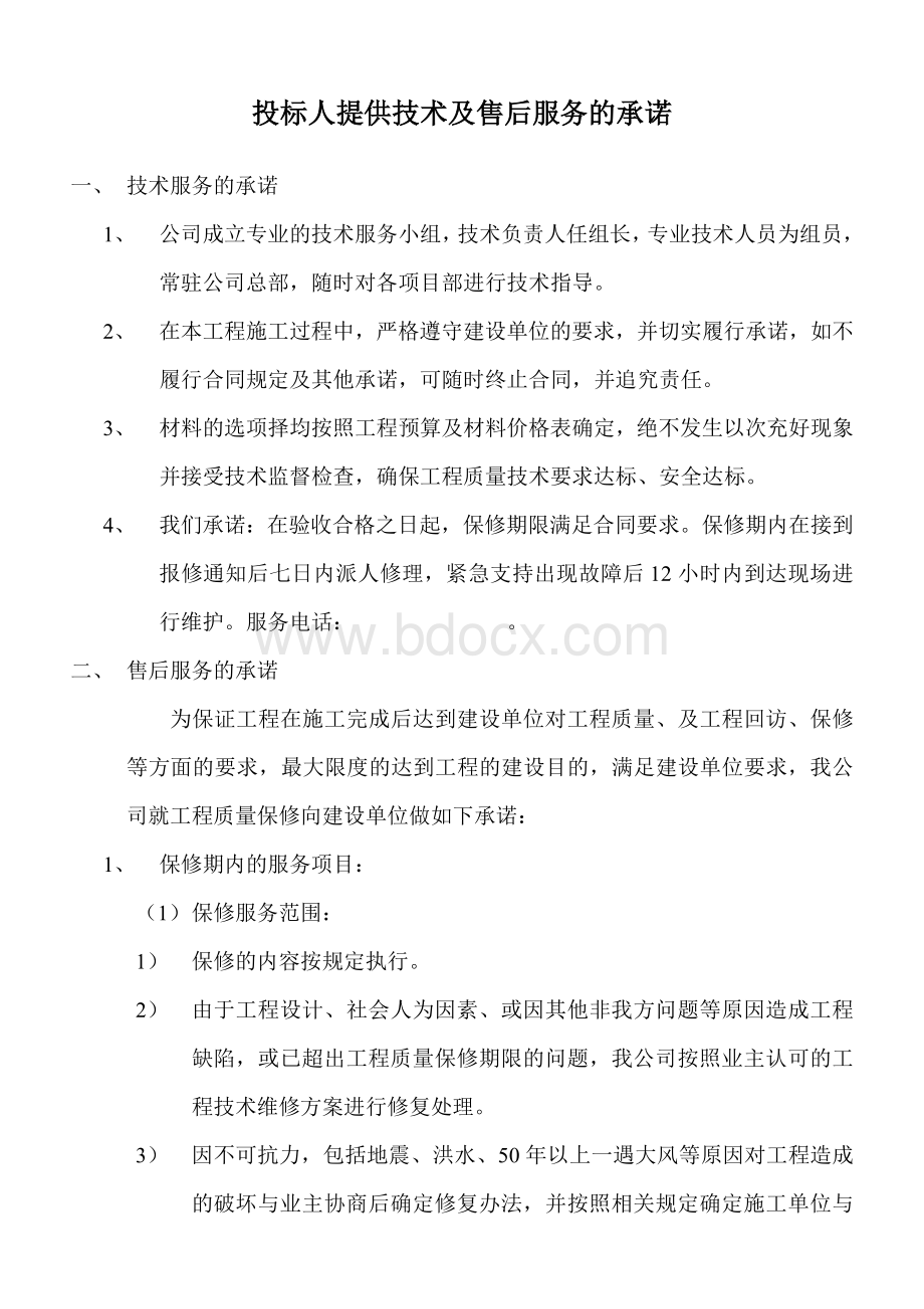 投标人提供技术及售后服务的承诺Word下载.doc