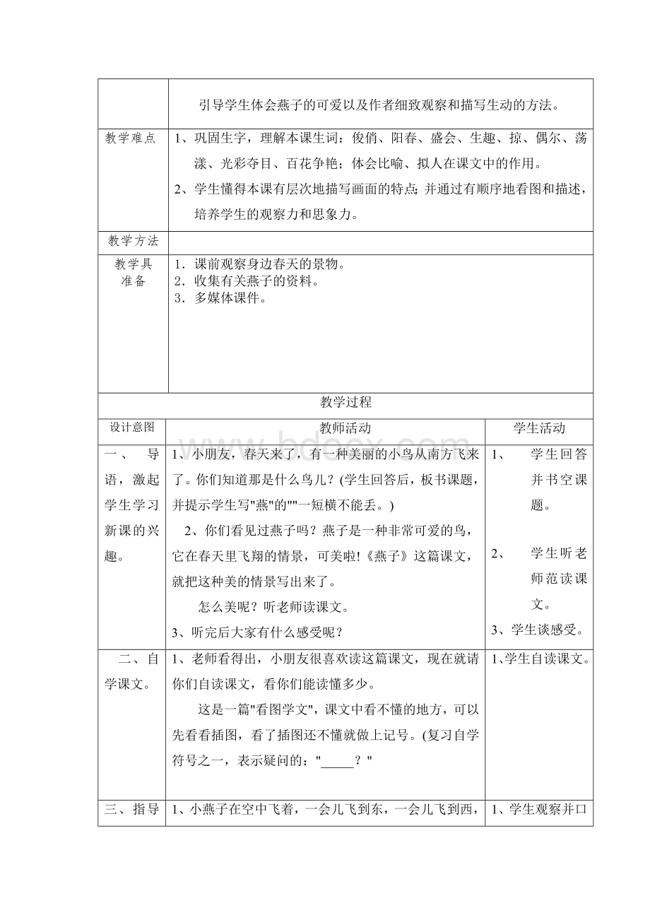 人教版三年级语文下册表格式全册教案设计.doc_第2页