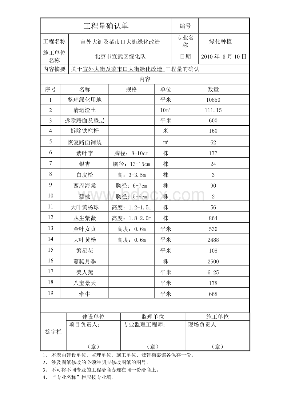 工程量确认单(绿化)文档格式.doc_第1页