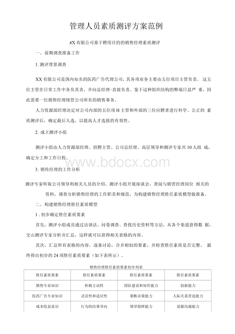 管理人员素质测评方案范例Word下载.docx