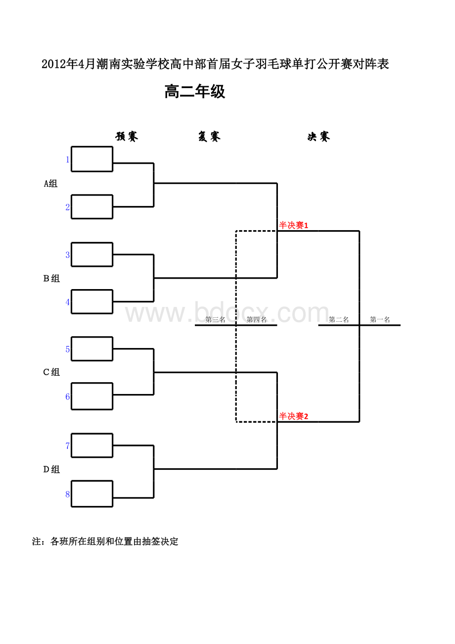 羽毛球赛-8队单淘汰赛-对阵表.xls