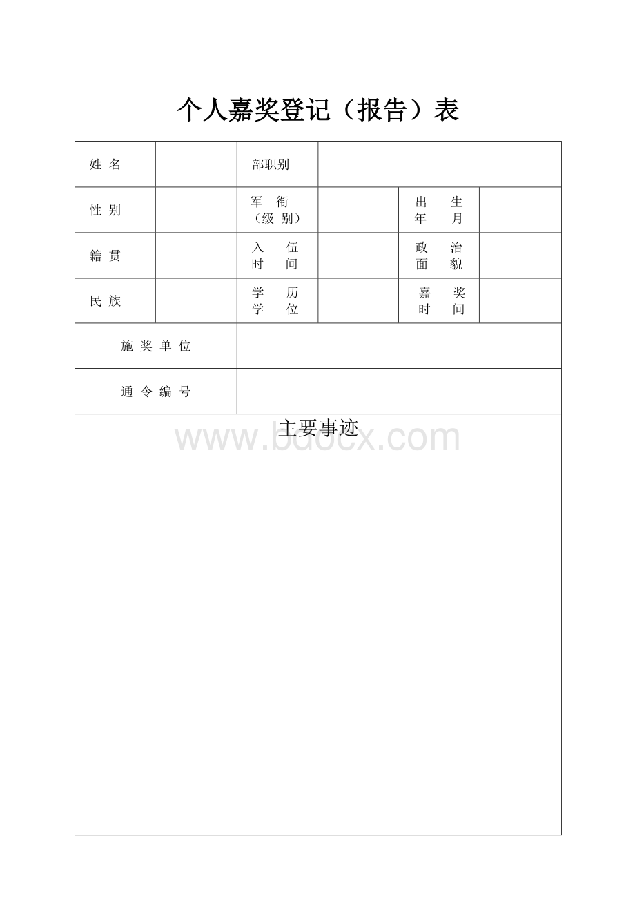 个人嘉奖登记(报告)表Word文件下载.docx