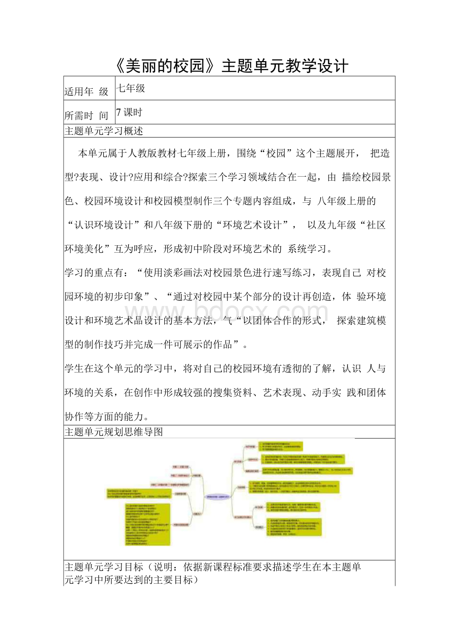 初中美术《美丽的校园》单元教学设计以及思维导图.docx_第1页