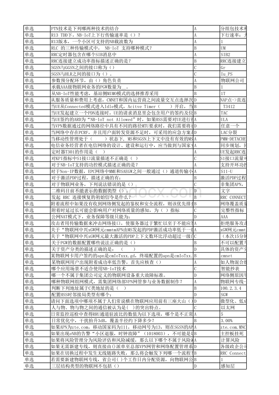 移动集客物联网L1题库.xlsx_第3页