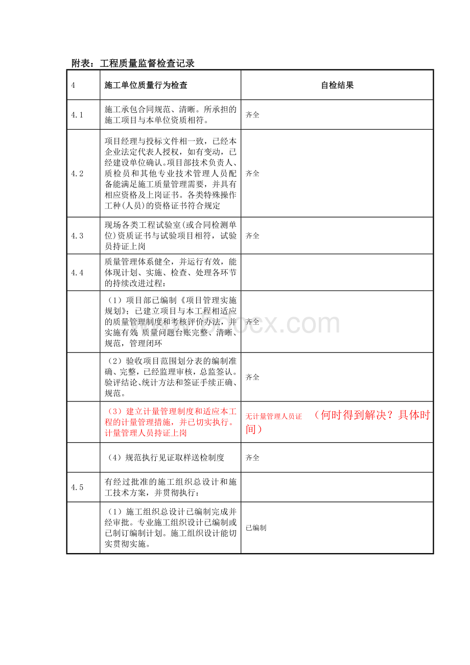 工程质量监督检查记录表(施工)Word下载.doc_第1页