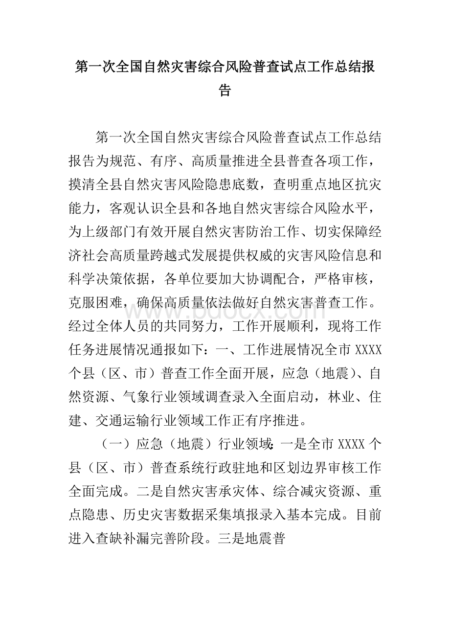 第一次全国自然灾害综合风险普查试点工作总结报告Word下载.docx_第1页