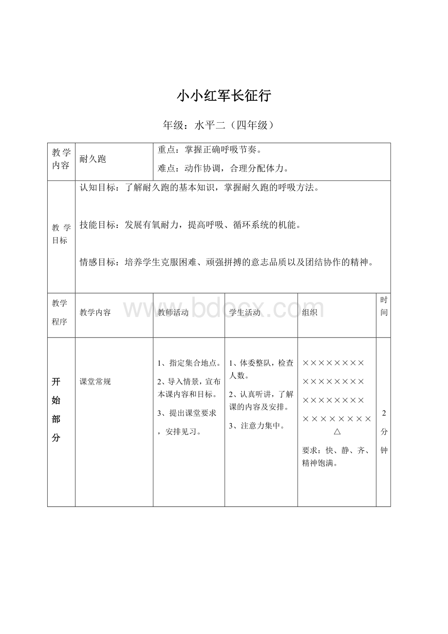 小学体育-小小红军长征行——耐久跑教学设计学情分析教材分析课后反思文档格式.doc_第1页