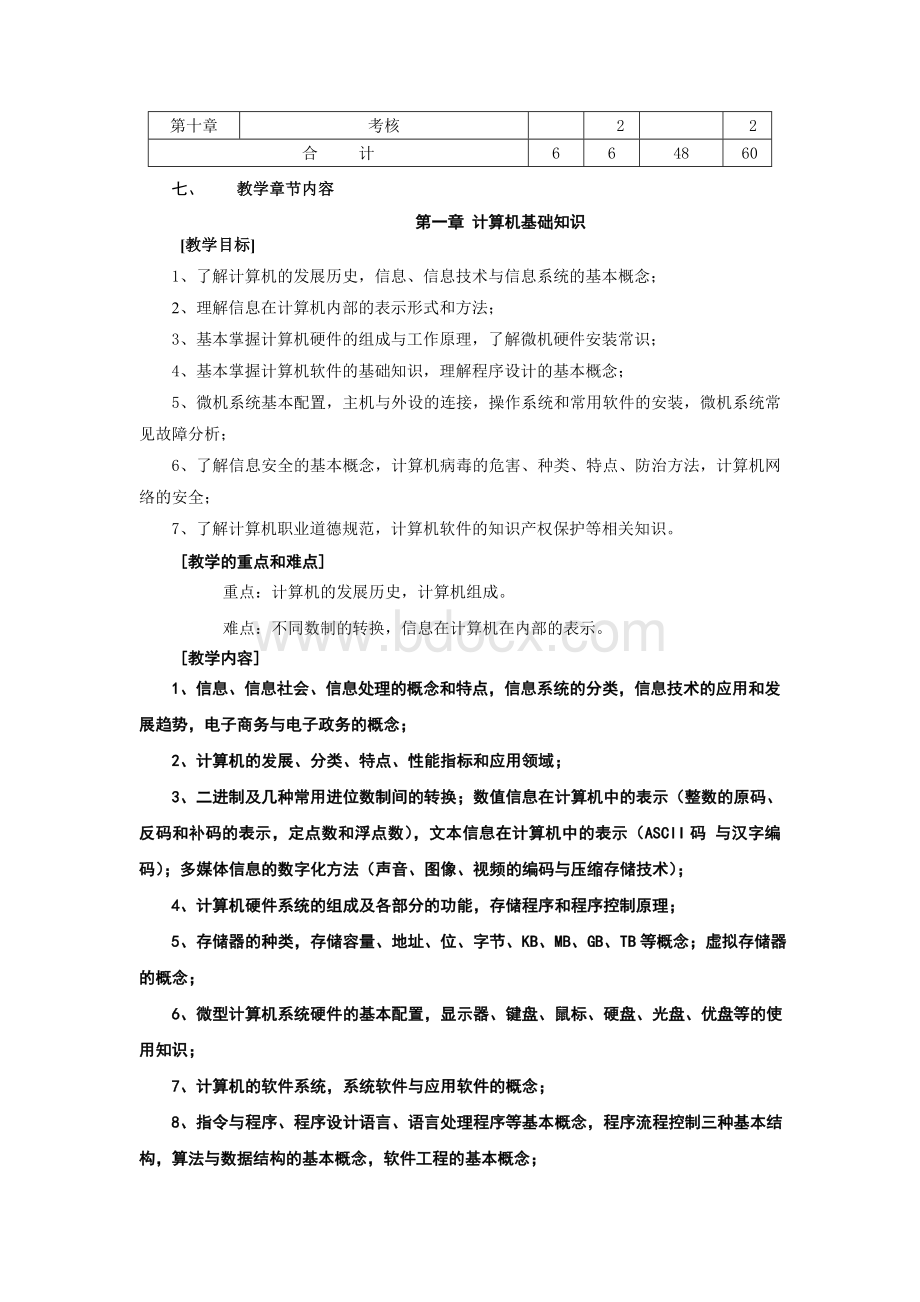 《大学计算机基础》教学大纲Word格式.doc_第2页