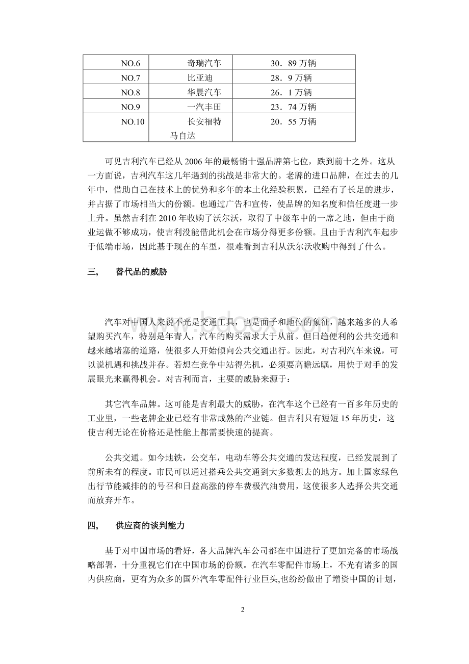 吉利汽车五力模型分析Word文件下载.doc_第2页