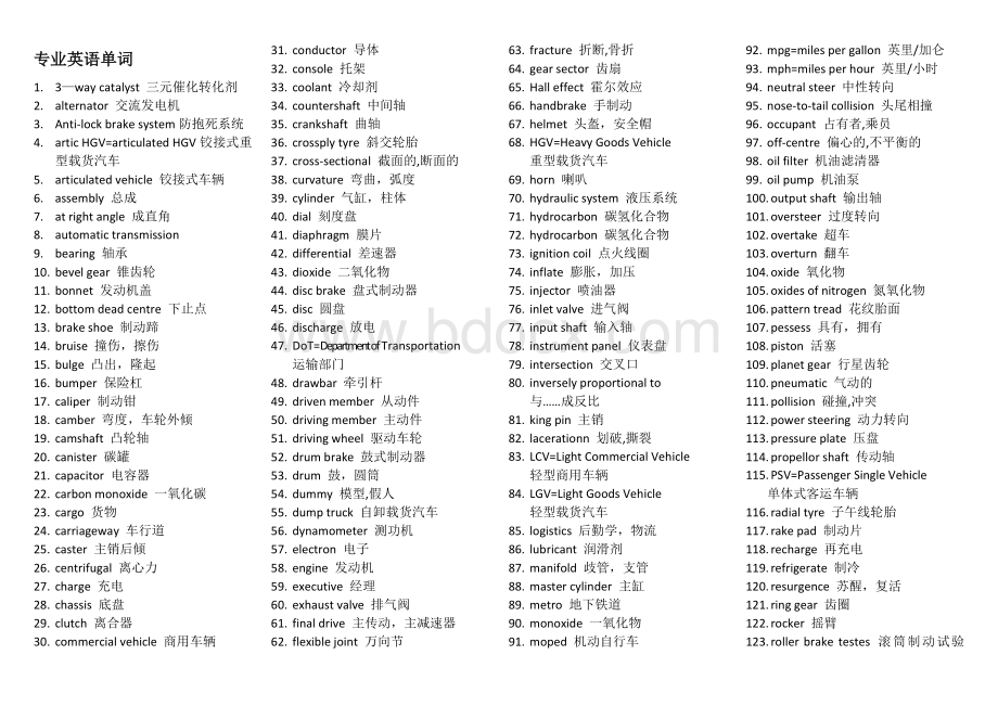 车辆工程专业英语复习资料.doc_第1页