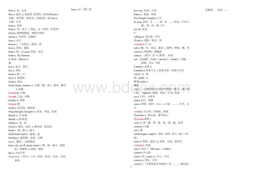 初中英语课程标准五级词汇表Word文档格式.docx_第3页