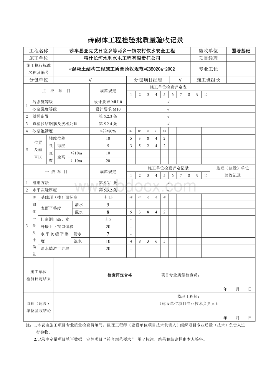 砖砌体工程检验批质量验收记录表.doc_第2页