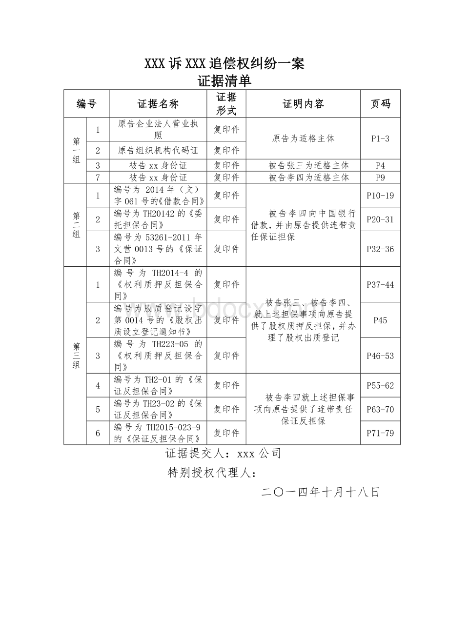 证据目录清单Word文档格式.doc