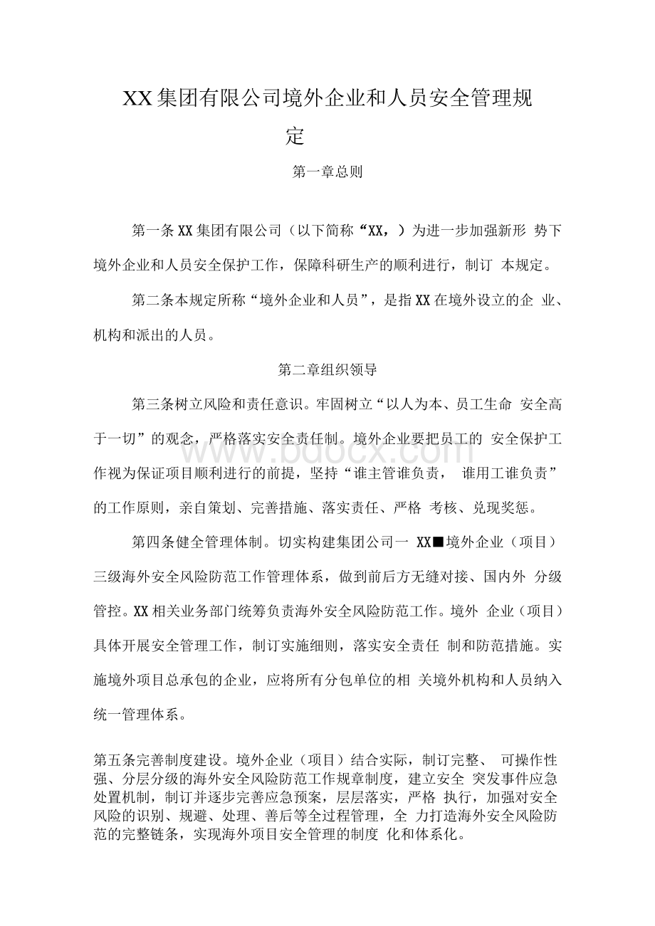 XX集团有限公司境外安全生产管理规定.docx_第1页