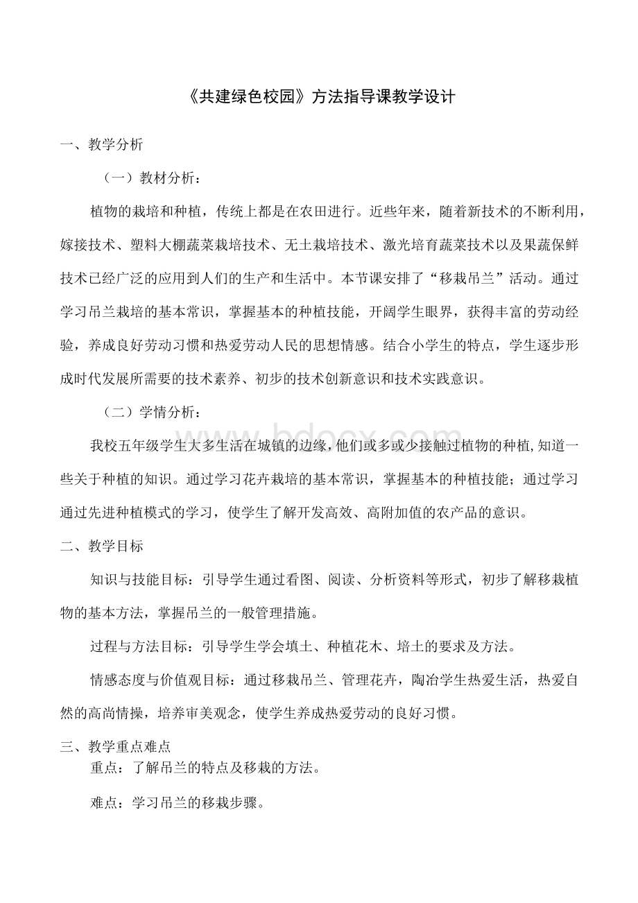 《共建绿色校园》综合实践课-吊兰栽培教案.docx