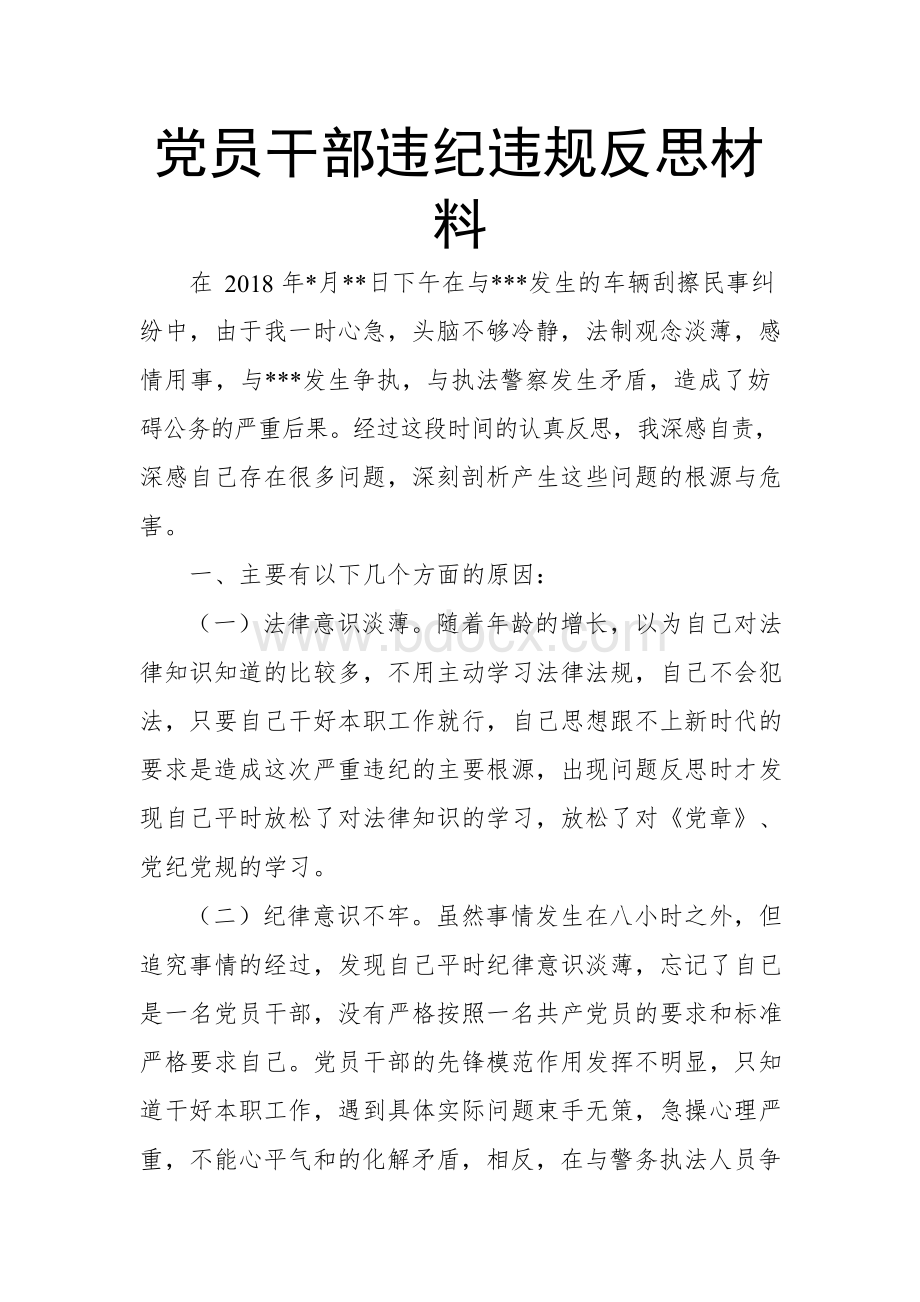 党员干部违纪违规反思材料Word格式.docx