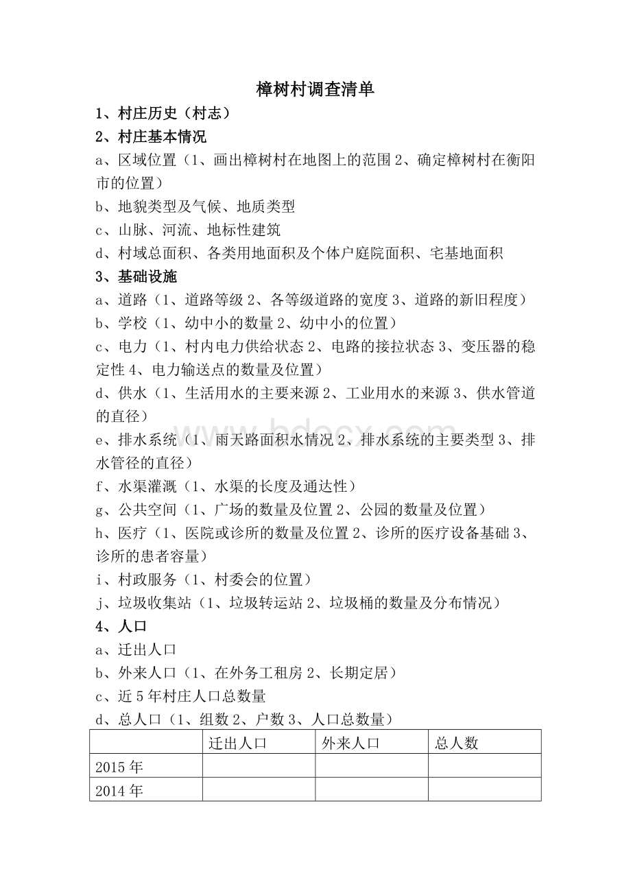 村庄规划资料调查清单模版文档格式.docx_第1页