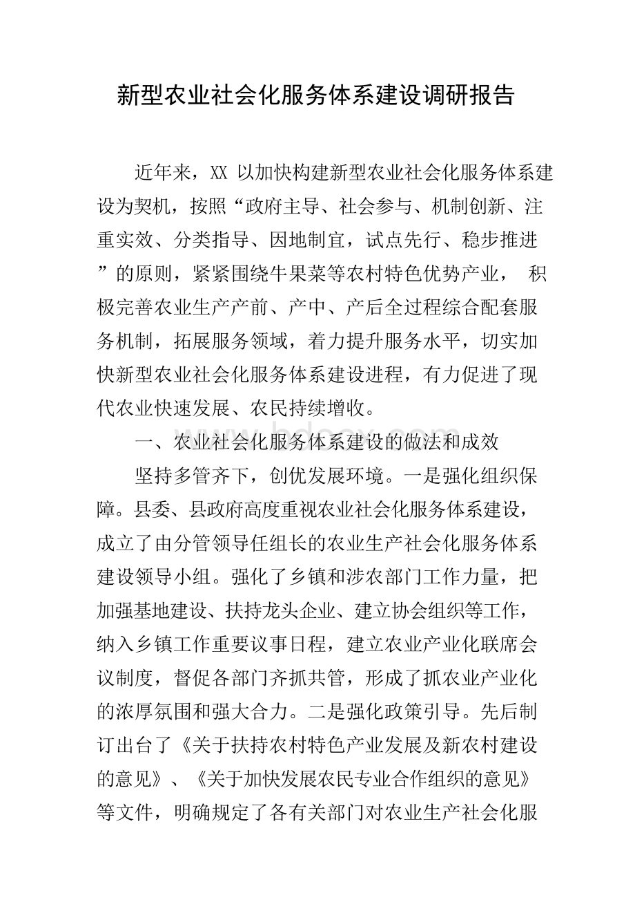 新型农业社会化服务体系建设调研报告Word文件下载.docx_第1页