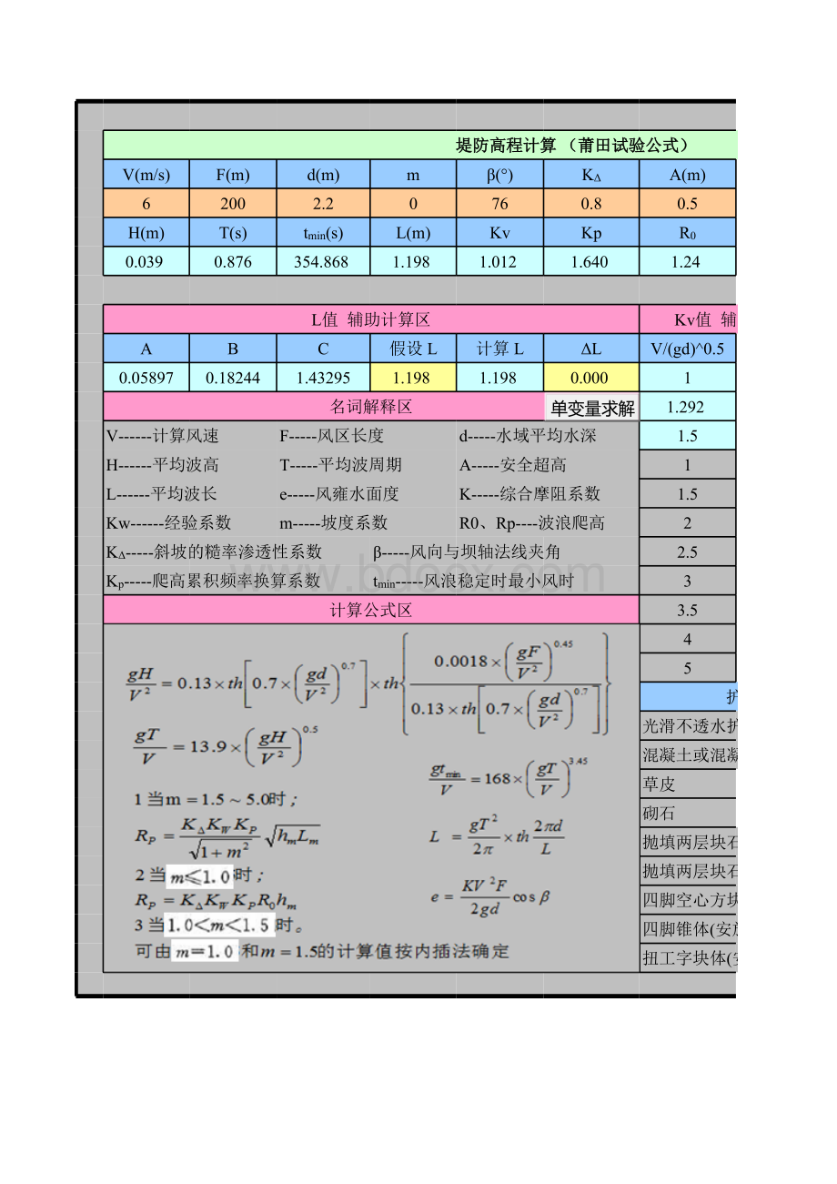 波浪要素及安全超高计算(堤防工程设计规范GB-50286-2013)_重命名_2021-12-6-16-14-17.xls