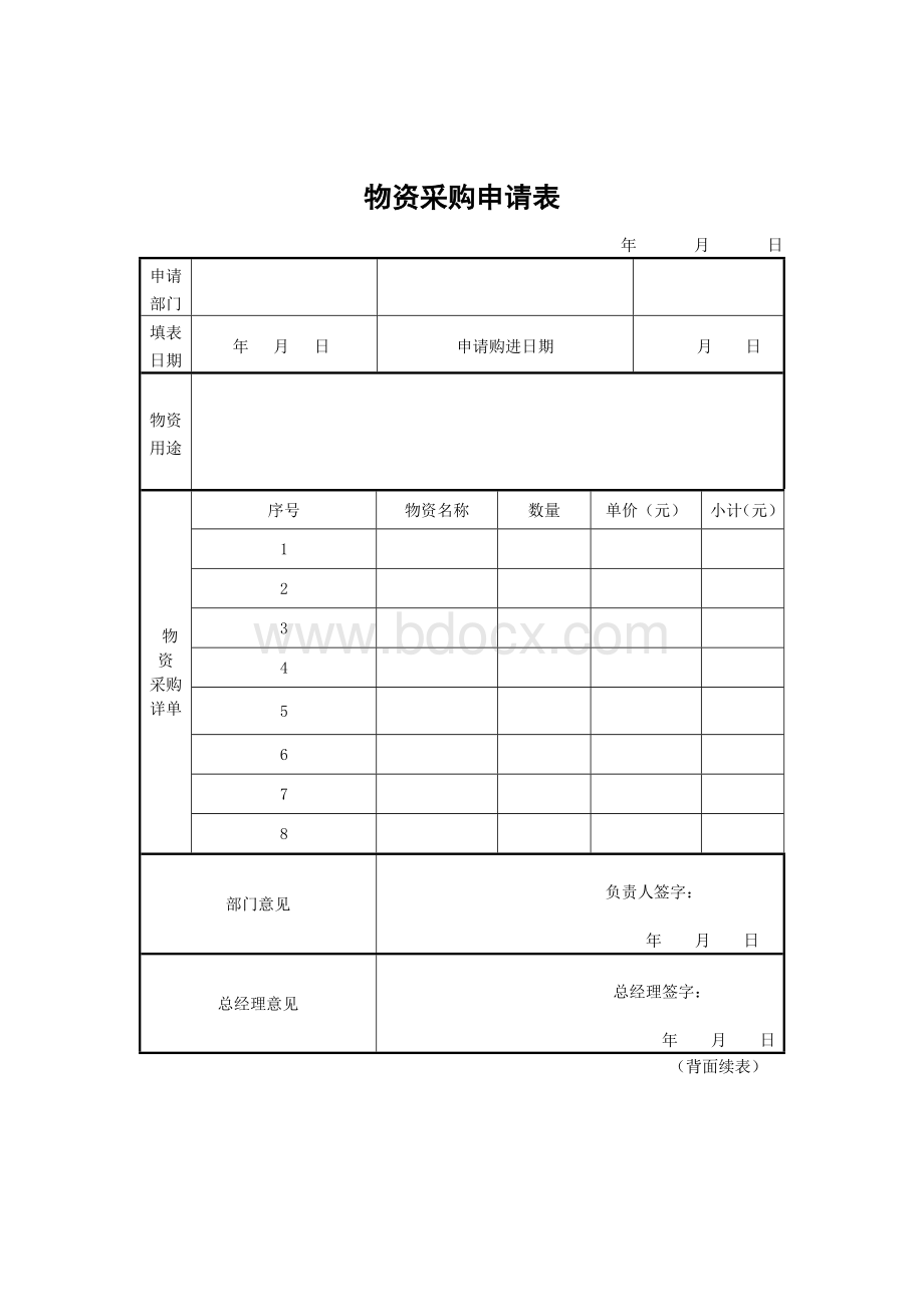 物资采购申请表(办公用品)文档格式.doc_第1页