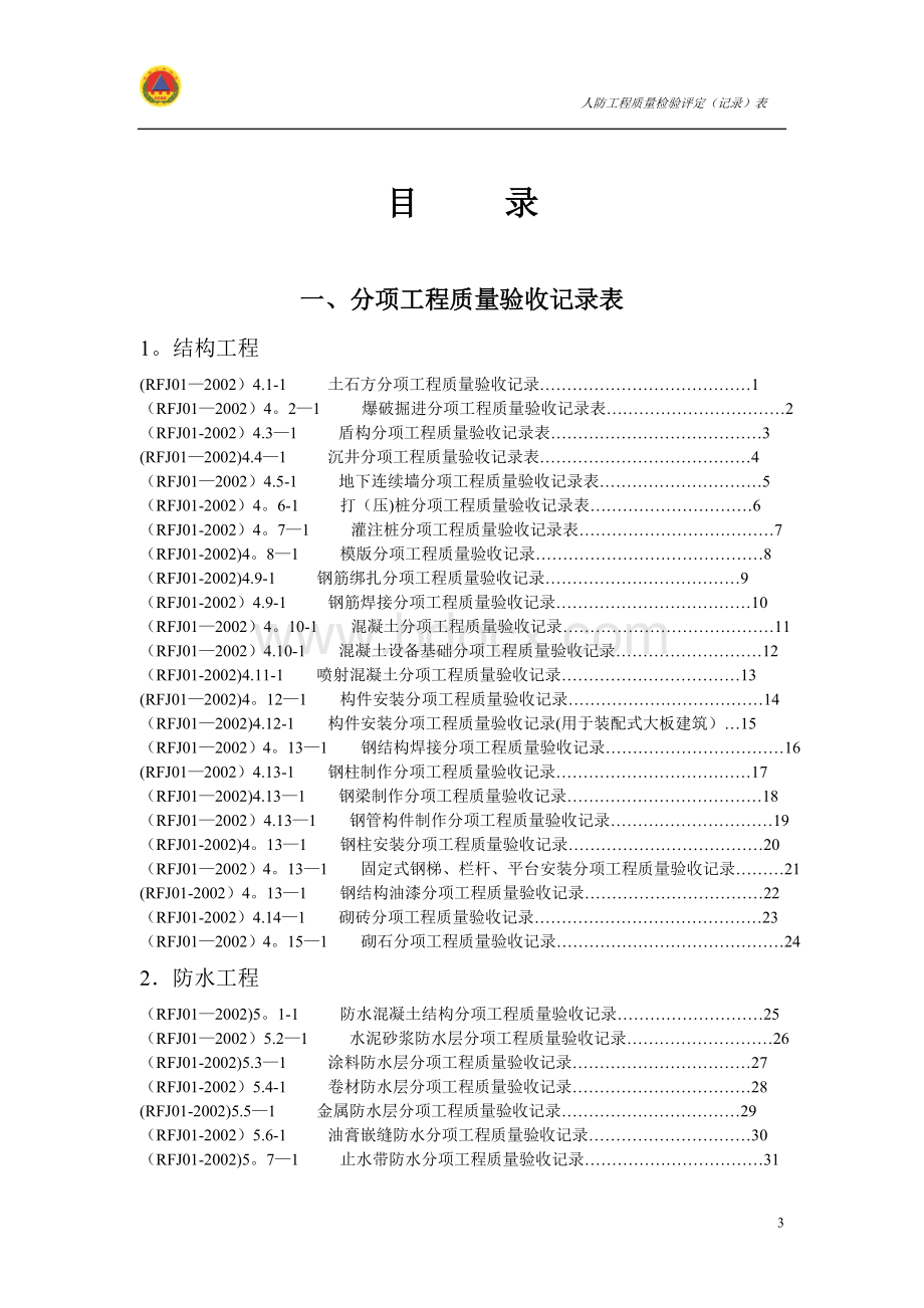 人防工程质量检验评定(记录)表Word下载.doc_第3页