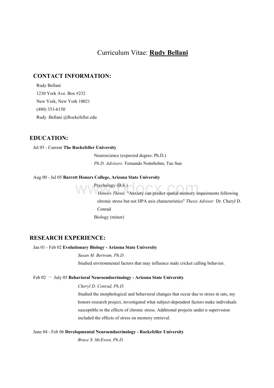 【精品】Curriculum Vitae-博士后申请参考-CV-外国人的简历-可参考-Rudy Bellani - CV.docx_第1页