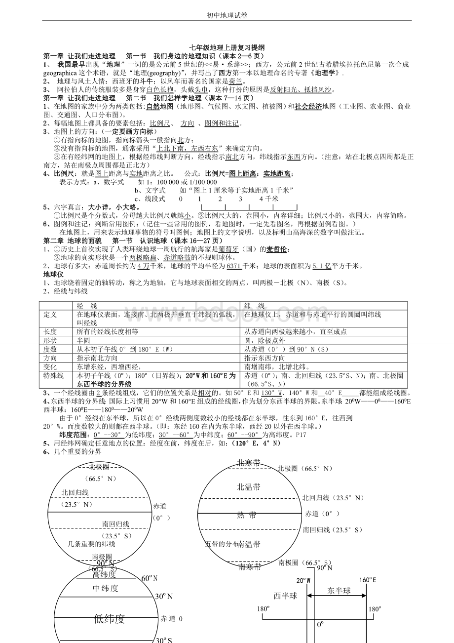 七年级地理上册复习提纲(修正完全答案版).doc_第1页