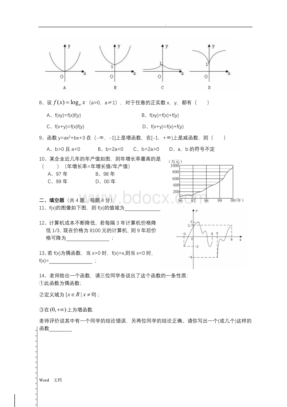 高一数学必修一期末试卷及答案.doc_第2页