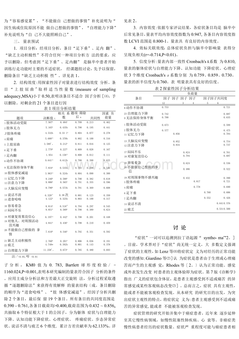 脑卒中症状体验量表的编制及信效度检验Word格式.docx_第3页