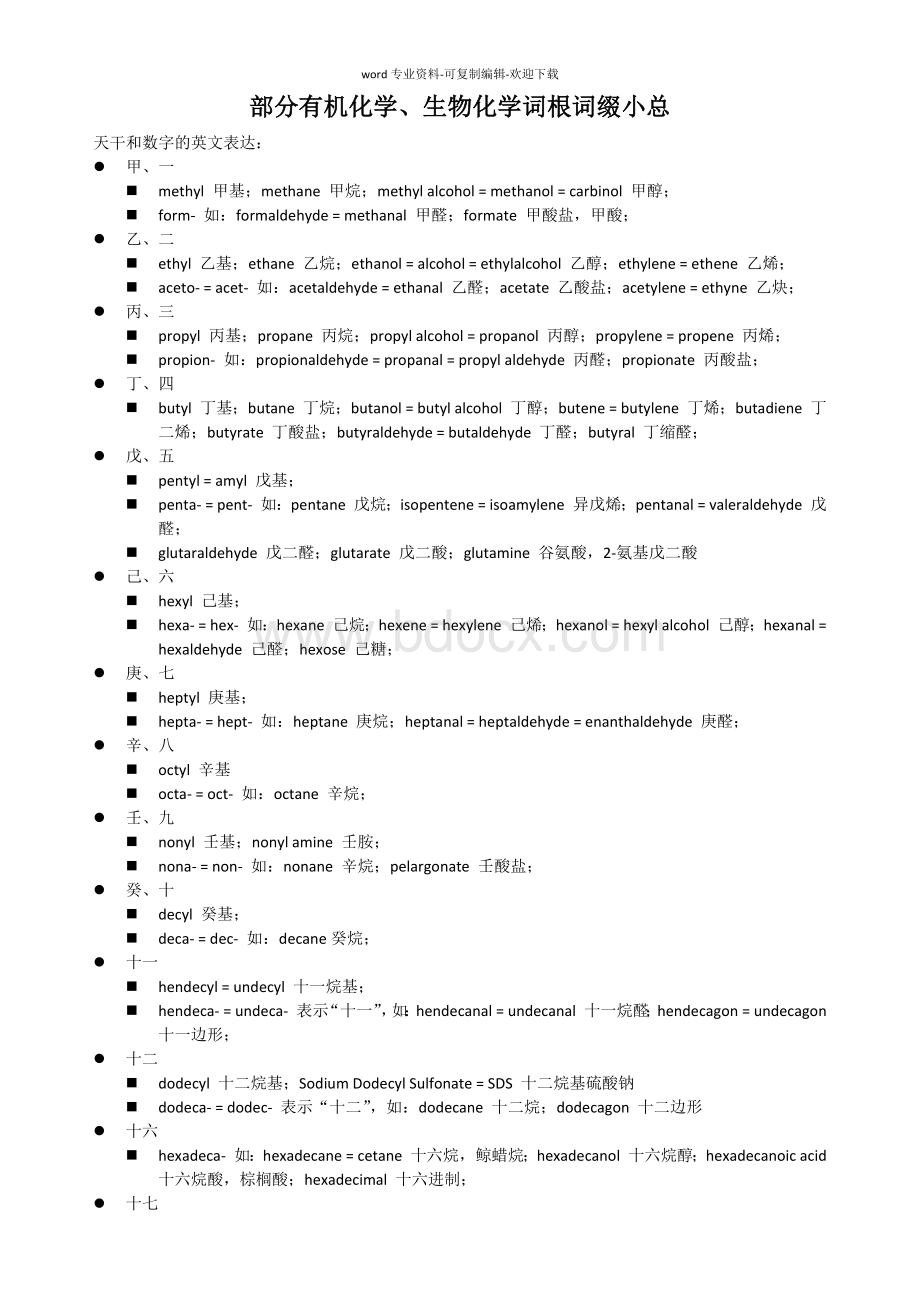 部分有机化学、生物化学词根词缀小总Word文档格式.docx_第1页