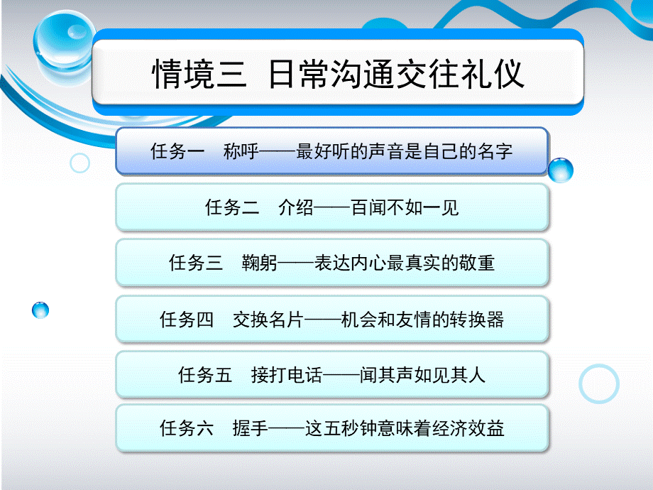 旅游职业礼仪与交往中职旅游类课件学习情境3日常沟通交往礼仪PPT推荐.ppt_第2页