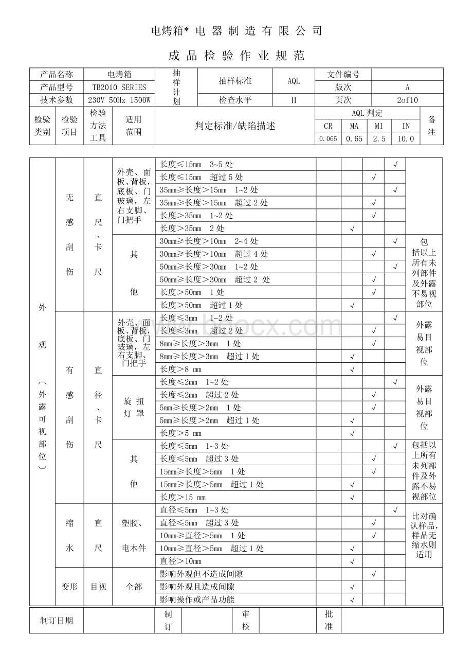 电-烤-箱-电-器-制-造-有-限-公-司成品检Word格式.doc_第2页