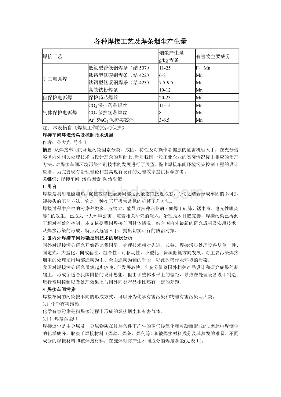 各种焊接工艺及焊条烟尘产生量Word格式.doc_第1页