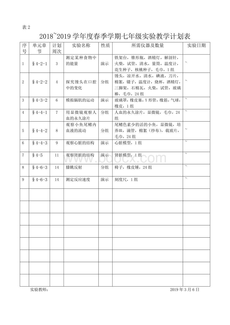 初中生物实验教学计划表.doc_第3页