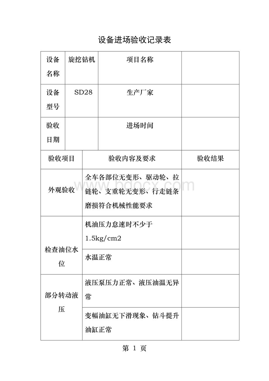 旋挖钻设备进场验收记录表.docx_第1页