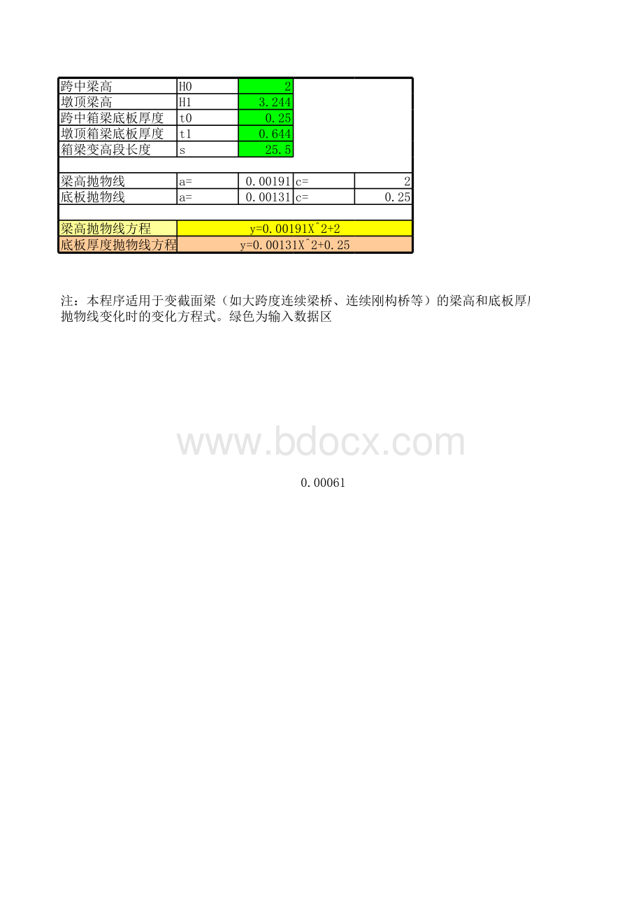 桥梁二次抛物线方程求解程序.xls_第1页