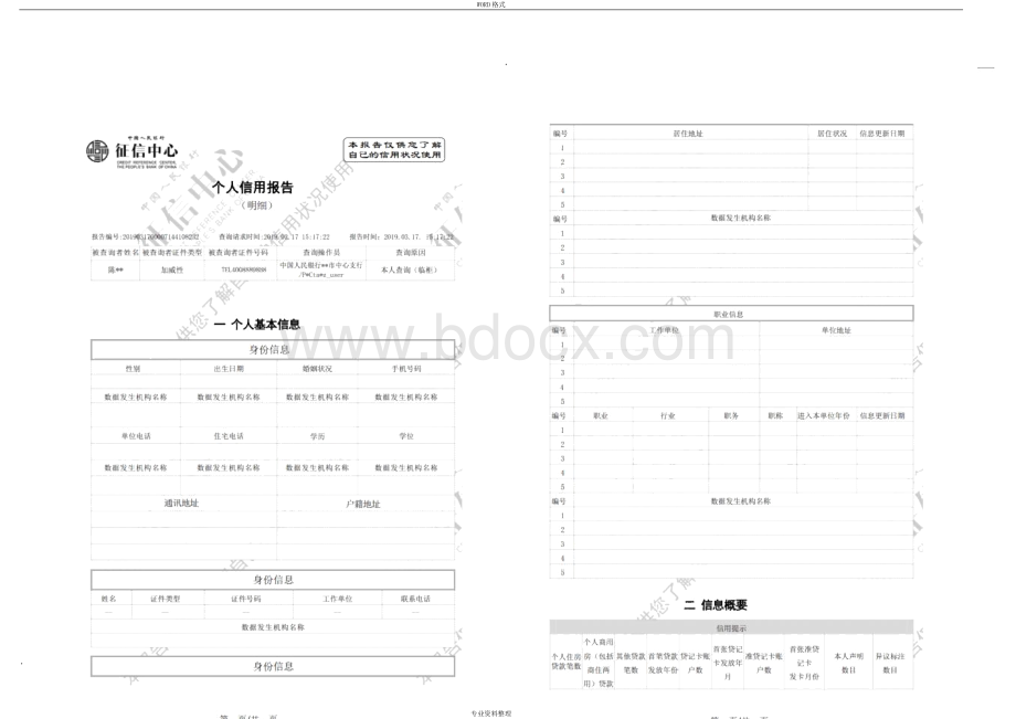 个人征信报告模板征信报告模板(2019带水印).docx_第1页