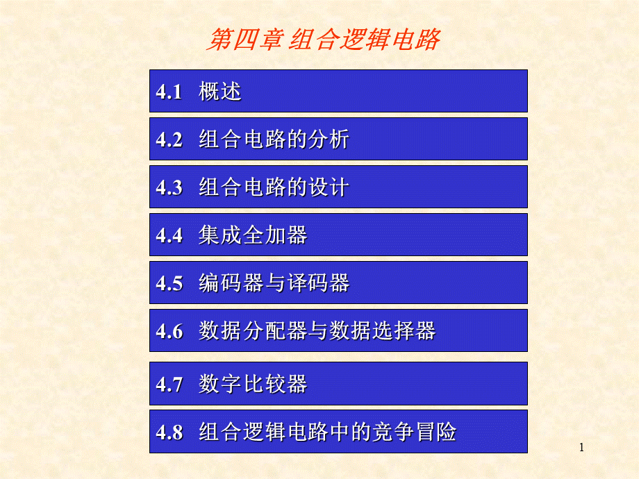 数字电子技术第4章1组合逻辑电路加法器(43).ppt_第1页