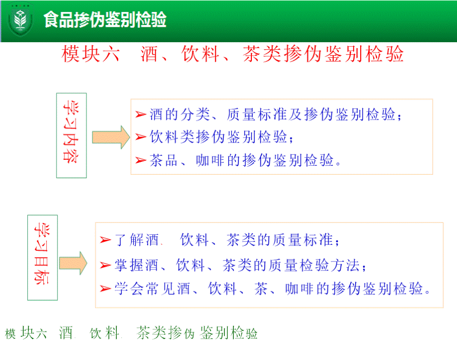 2018食品掺伪鉴别检验 酒、茶、饮料类食品掺伪鉴别检验 模块六 酒、茶、饮料类掺伪鉴别检验优质PPT.pptx